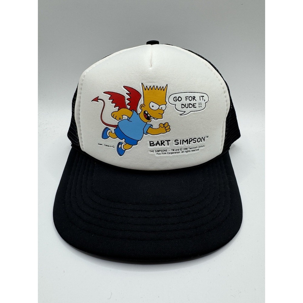 Bart Simpson Trucker Hat Go For It Dude 1990 Simpsons Youth Snapback Cap